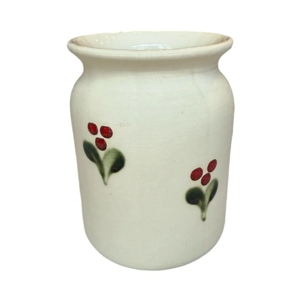 Vintage Gabriel Sweden Stengods Pottery Vase Handpainted Leaves and Berries